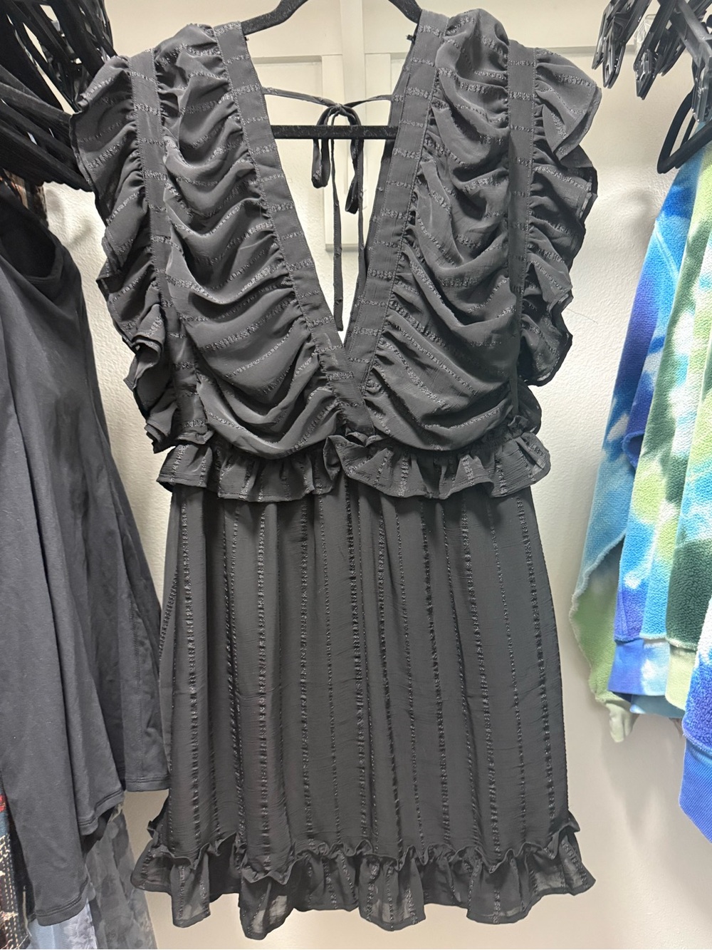 FAVLUX Black Textured Ruffle Dress